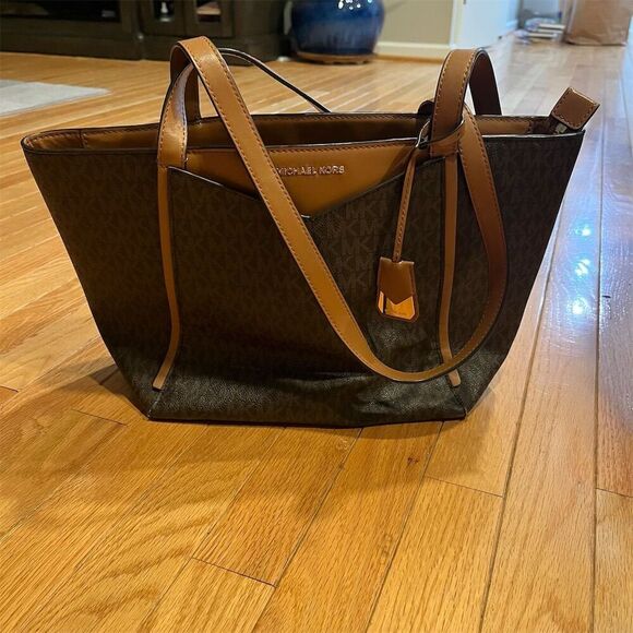 Michael Kors Whitney Small Tote Bag Brown Signature Logo Women's Handbag - Picture 1 of 7
